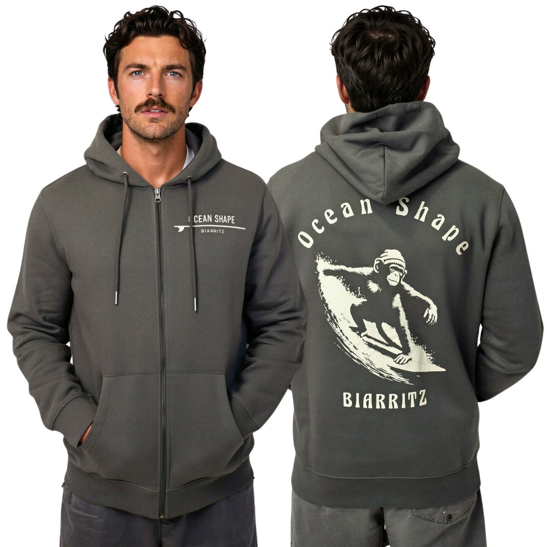 Sweat à capuche zippé "Monkey Wave" - Iron Grey