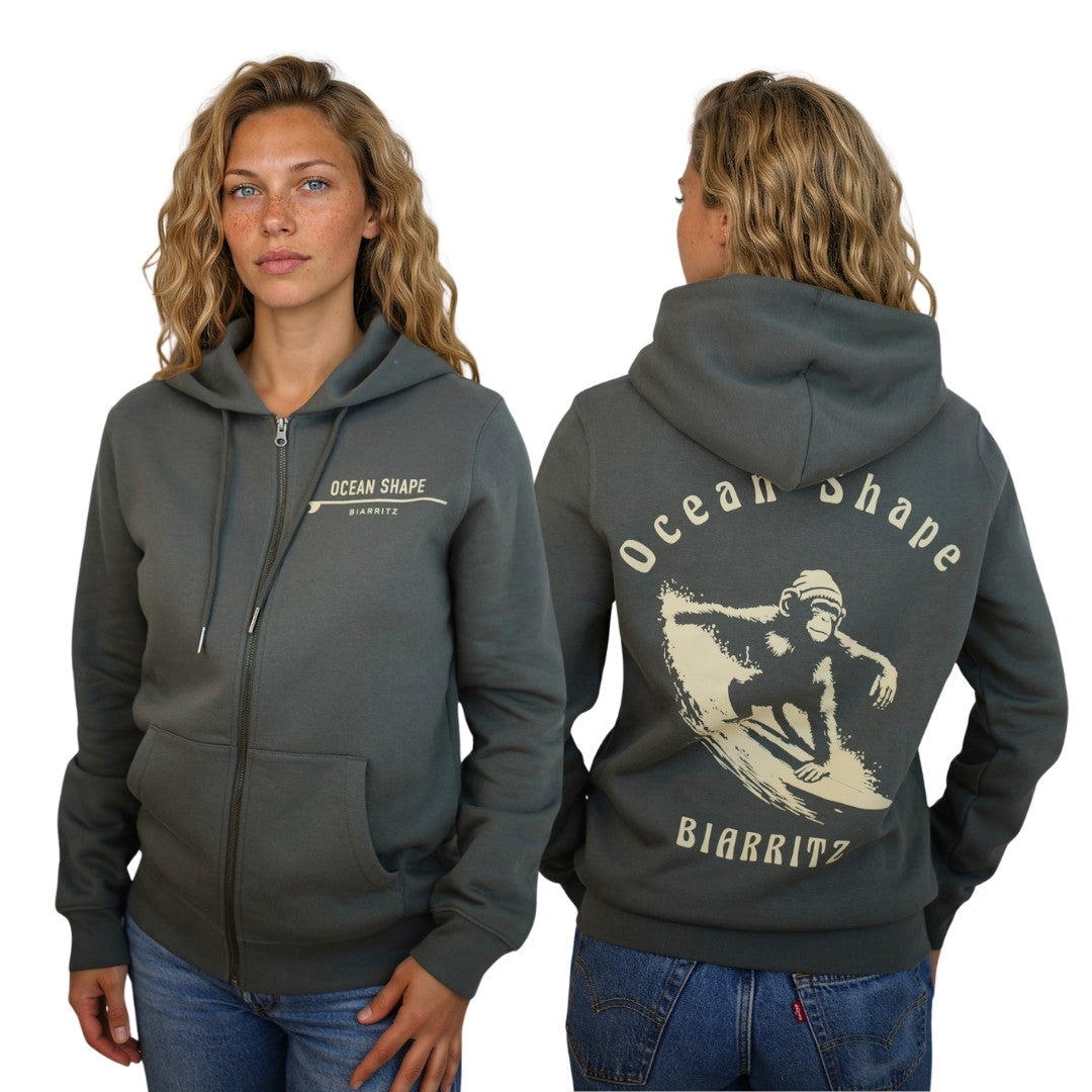 Sweat à capuche zippé "Monkey Wave" - Iron Grey
