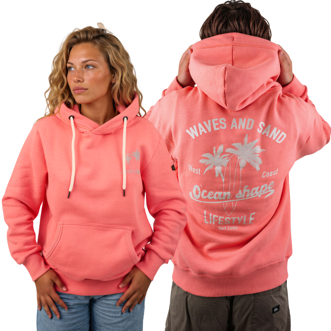 Sweat à capuche unisexe "Waves & Sand" - Rose fluo