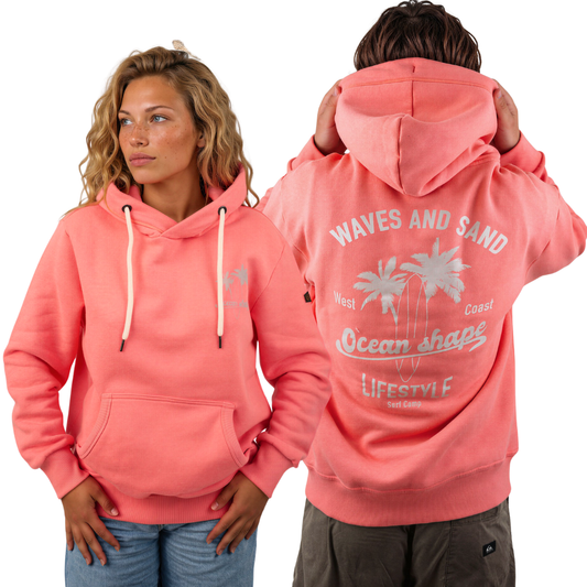 Sweat à capuche unisexe "Waves and Sand" - Rose fluo