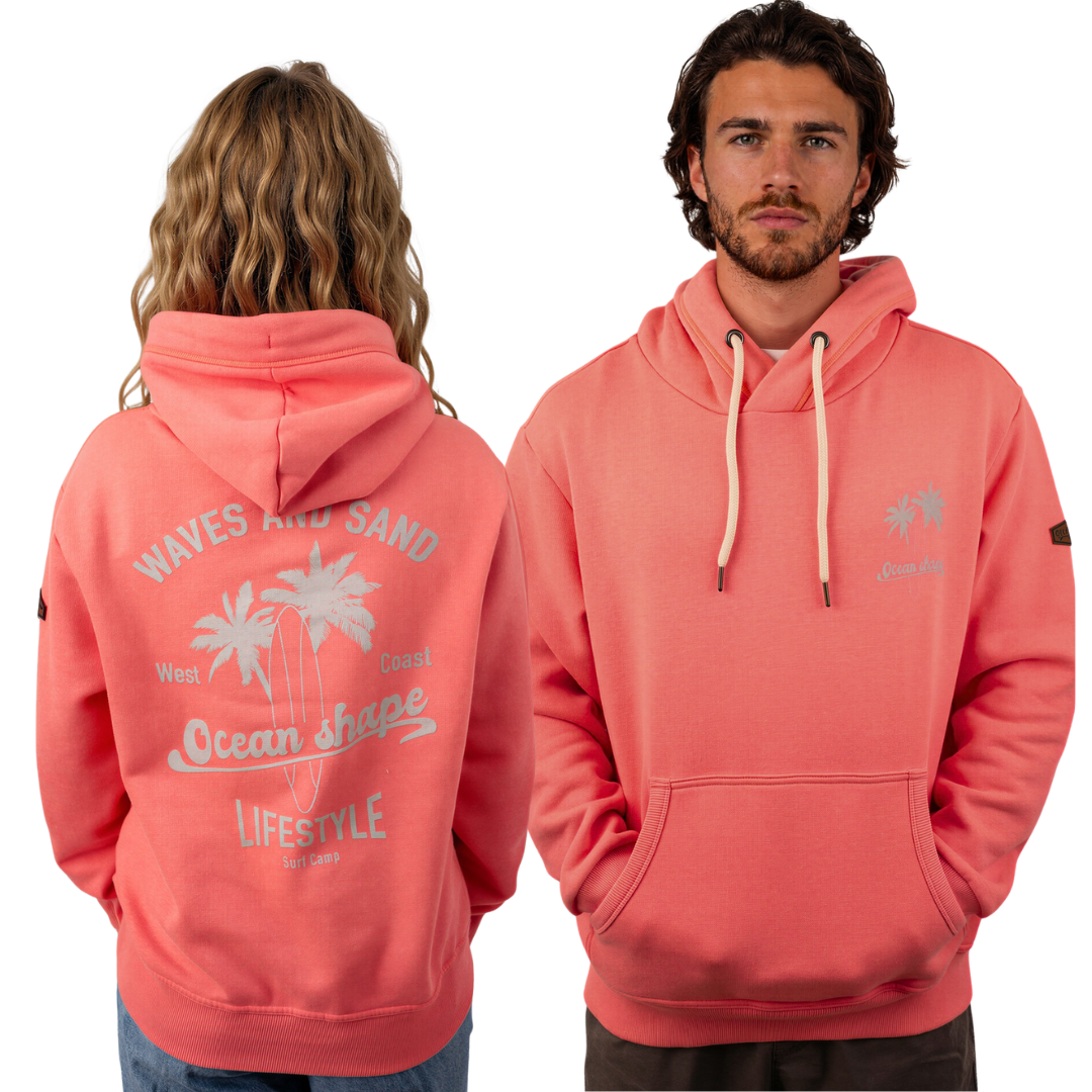 Sweat à capuche unisexe "Waves & Sand" - Rose fluo
