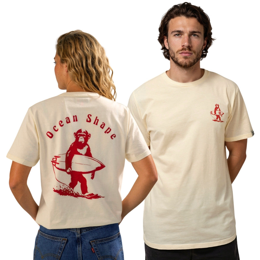 T-shirt unisexe "Monkey walk "- Off white et rouge