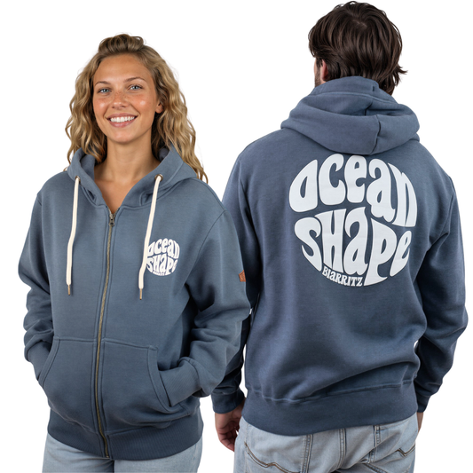 Sweat à capuche zippé unisexe “Bubble" - Biarritz - Ocean et Blanc