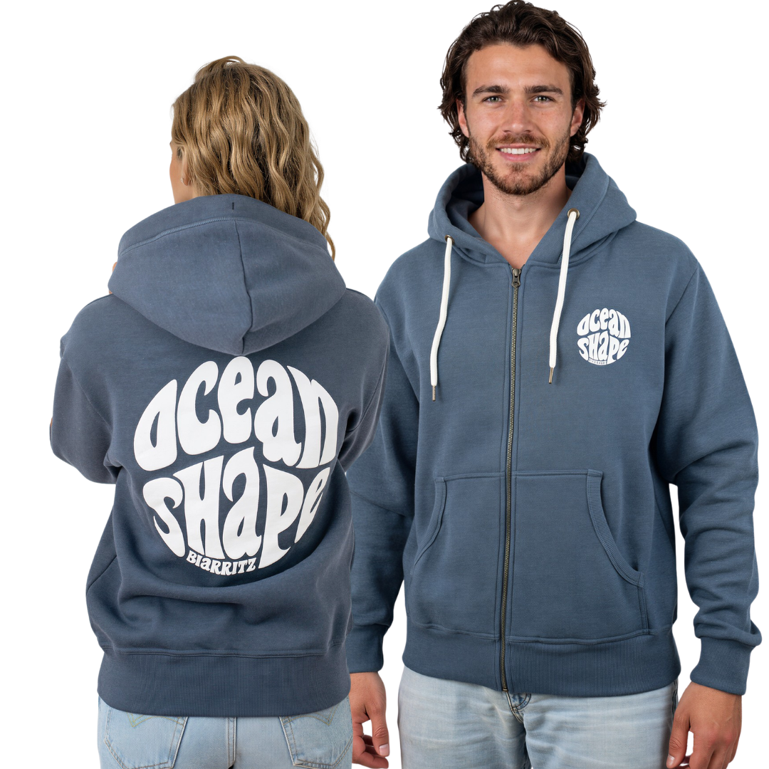 Sweat à capuche zippé unisexe “Bubble" - Biarritz - Ocean et Blanc