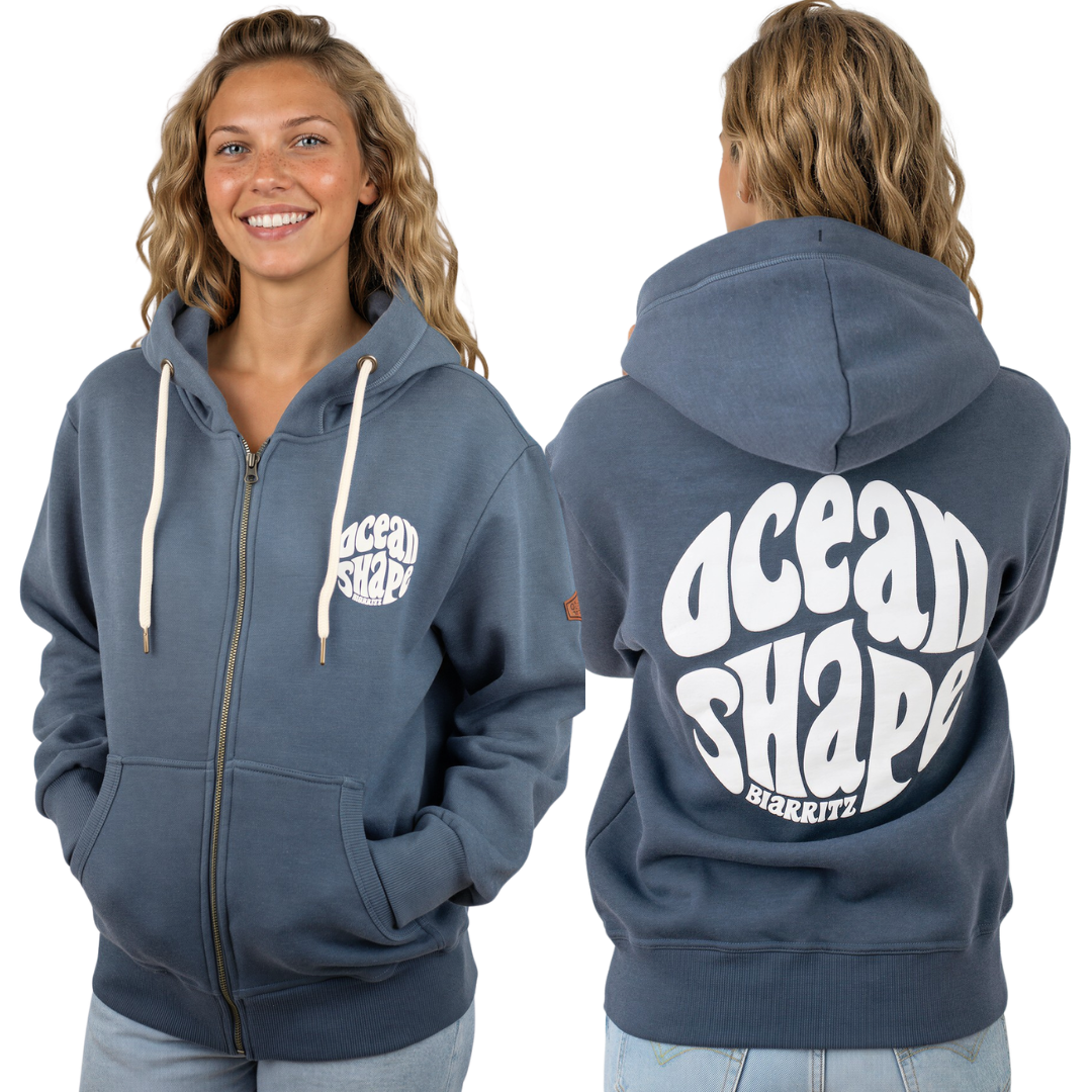Sweat à capuche zippé unisexe “Bubble" - Biarritz - Ocean et Blanc