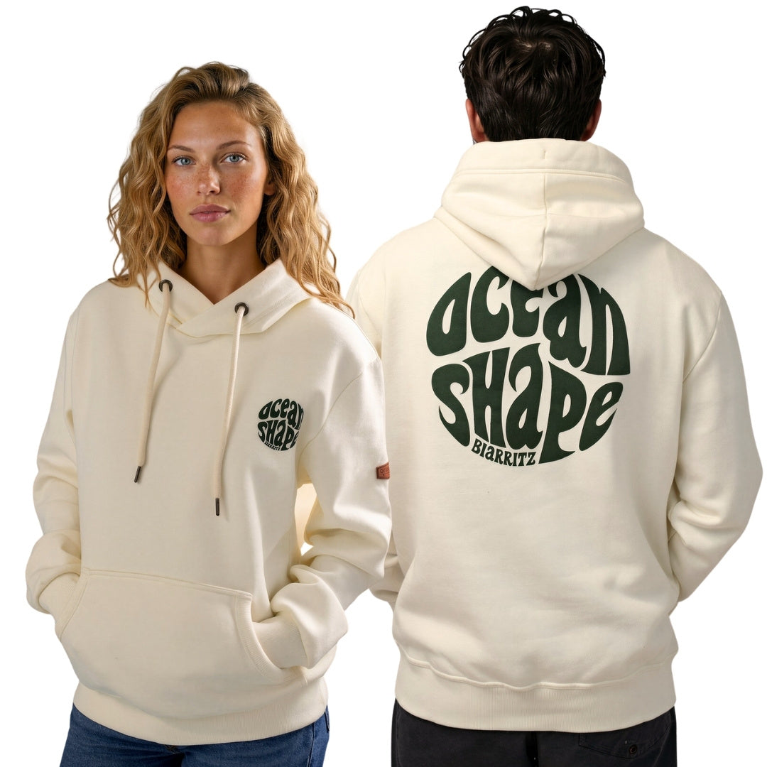Sweat à capuche unisexe "Bubble" - Ecru et Vert