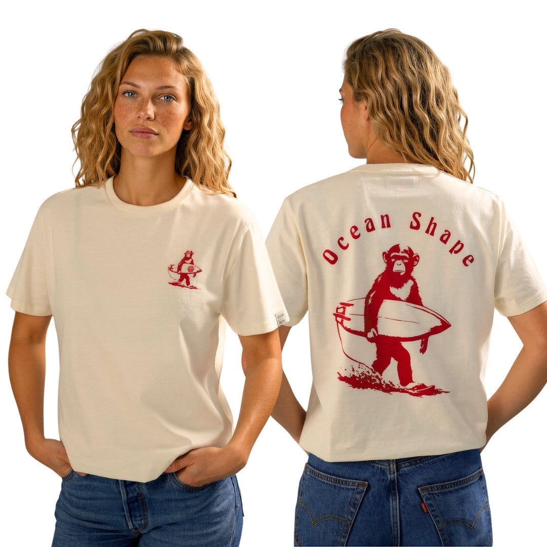 T-shirt unisexe "Monkey walk "- Off white et rouge