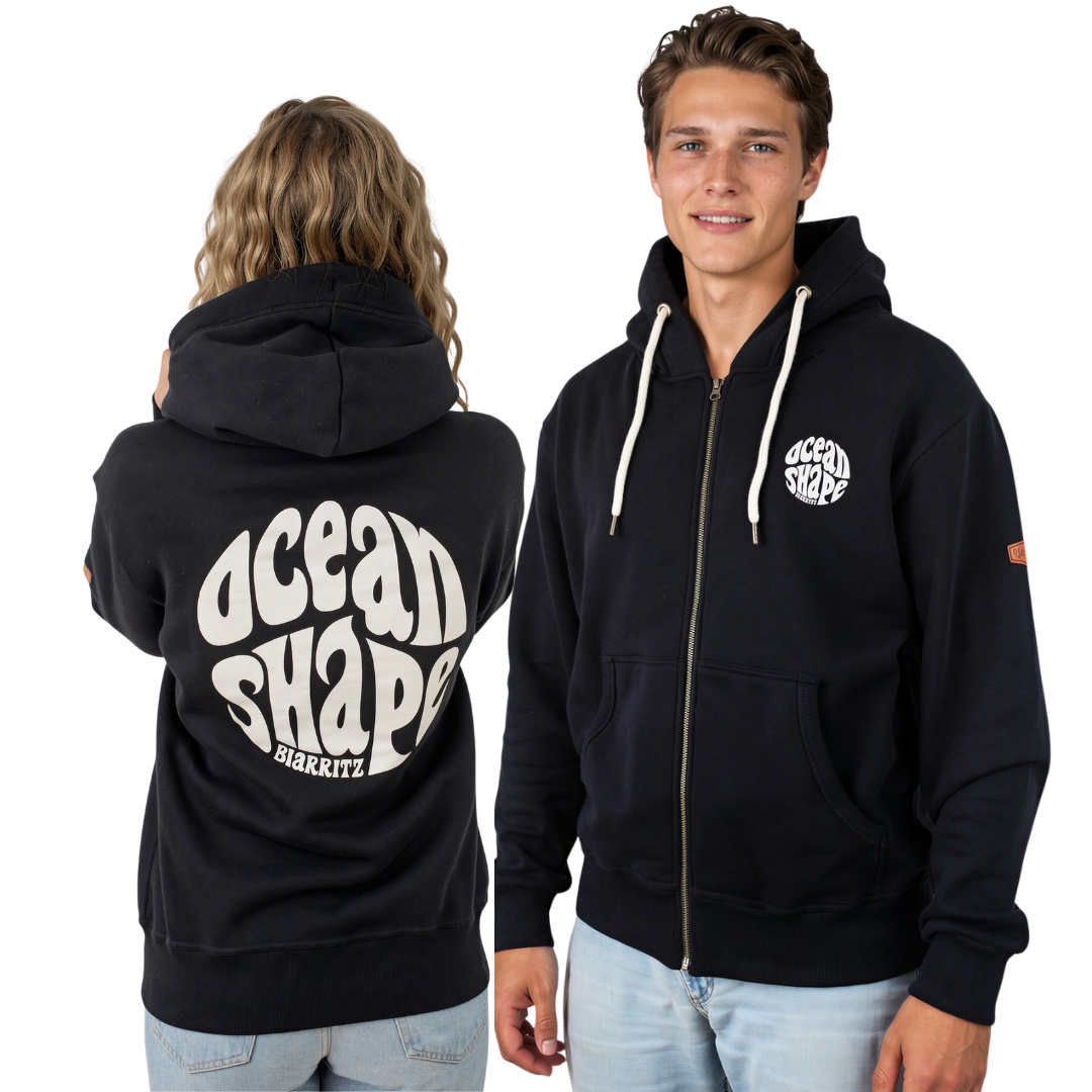 Unisex zip-up "Bubble" hoodie - Black and ecru