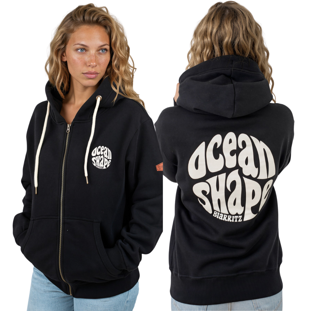 Unisex zip-up "Bubble" hoodie - Black and ecru