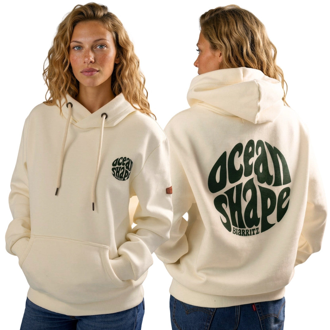 Sweat à capuche unisexe "Bubble" - Ecru et Vert