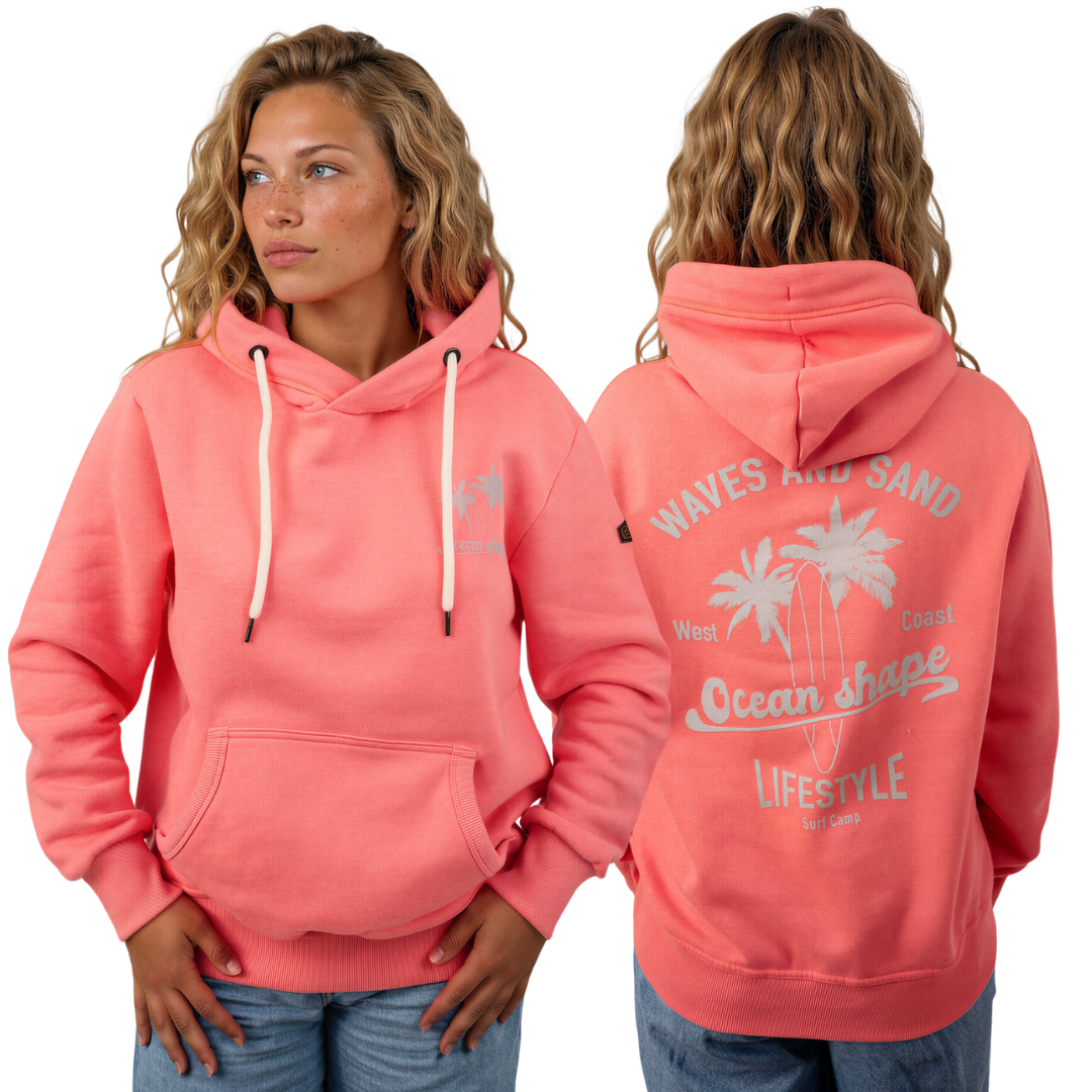 Sweat à capuche unisexe "Waves & Sand" - Rose fluo