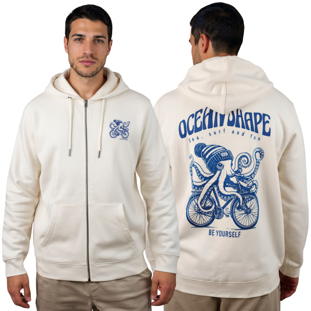 Sweat à capuche zippé unisexe "Chipiron" - Ivory