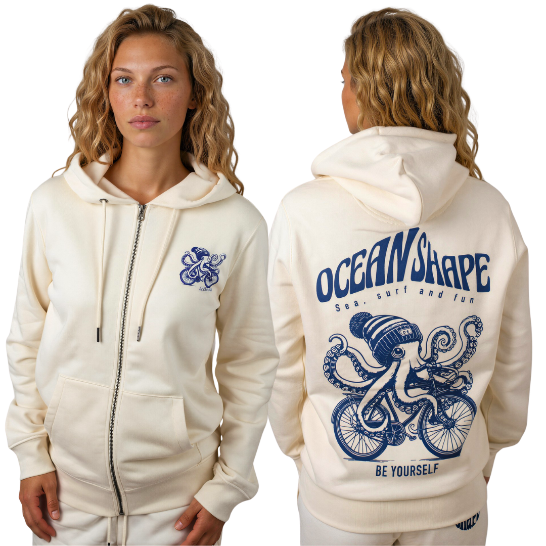Sweat à capuche zippé unisexe "Chipiron" - Ivory