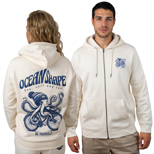 Sweat à capuche zippé unisexe "Chipiron" - Ivory