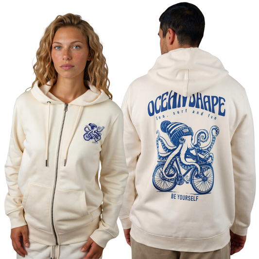 Sweat à capuche zippé unisexe "Chipiron" - Ivory