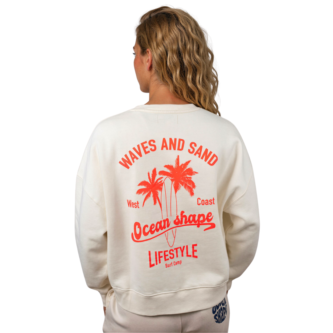 Sweat col rond Femme "Wave and Sand" - Off White
