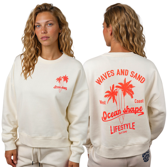 Sweat col rond Femme "Wave and Sand" - Off White
