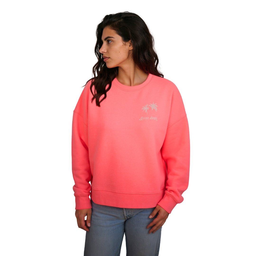 Sweat col rond Femme "Wave and Sand" - Rose Fluo