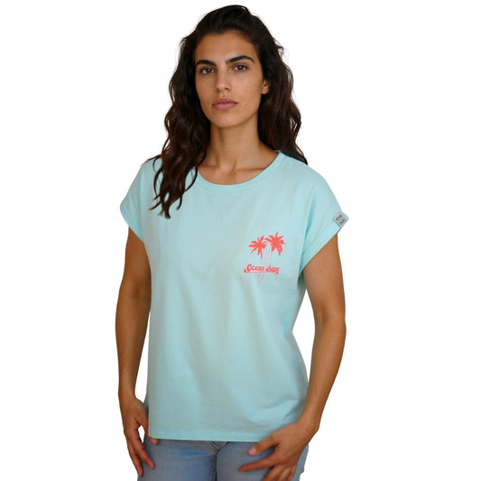 T-shirt femme “Waves & Sand” - Caribbean Blue et Corail