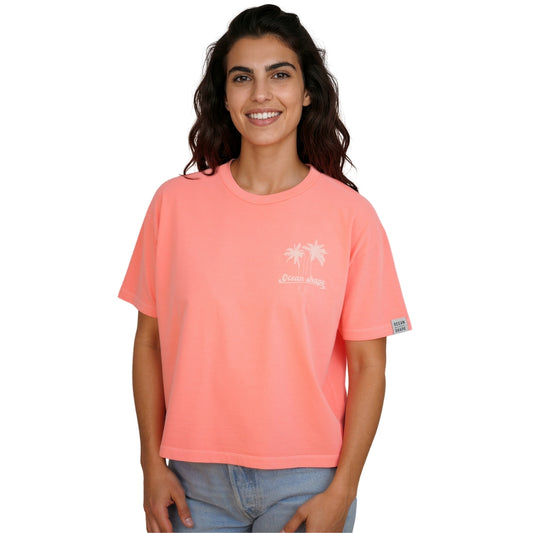 T-shirt femme “Waves & Sand” - Rose Fluo