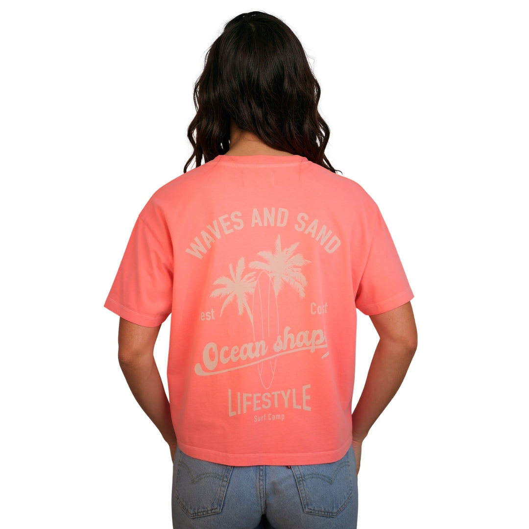 T-shirt femme “Waves & Sand” - Rose Fluo