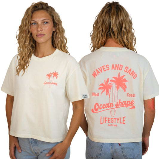 T-shirt femme “Waves & Sand” Off white