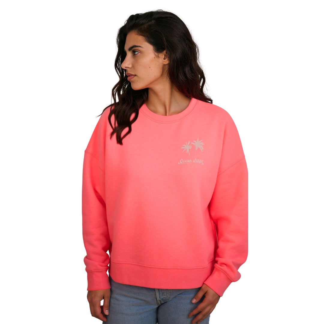 Sweat col rond Femme "Wave and Sand" - Rose Fluo