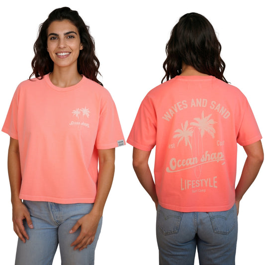 T-shirt femme “Wave and sand” Rose Fluo