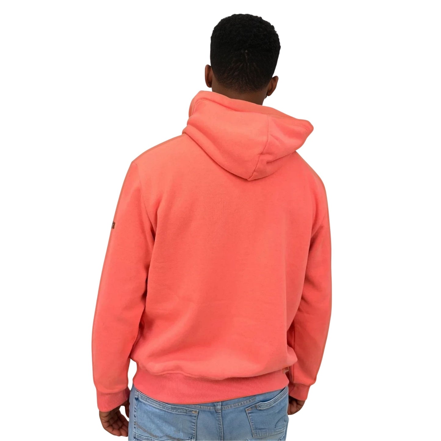 sweat à capuche ocean shape en coton biologique corail, vu de dos sur mannequin homme