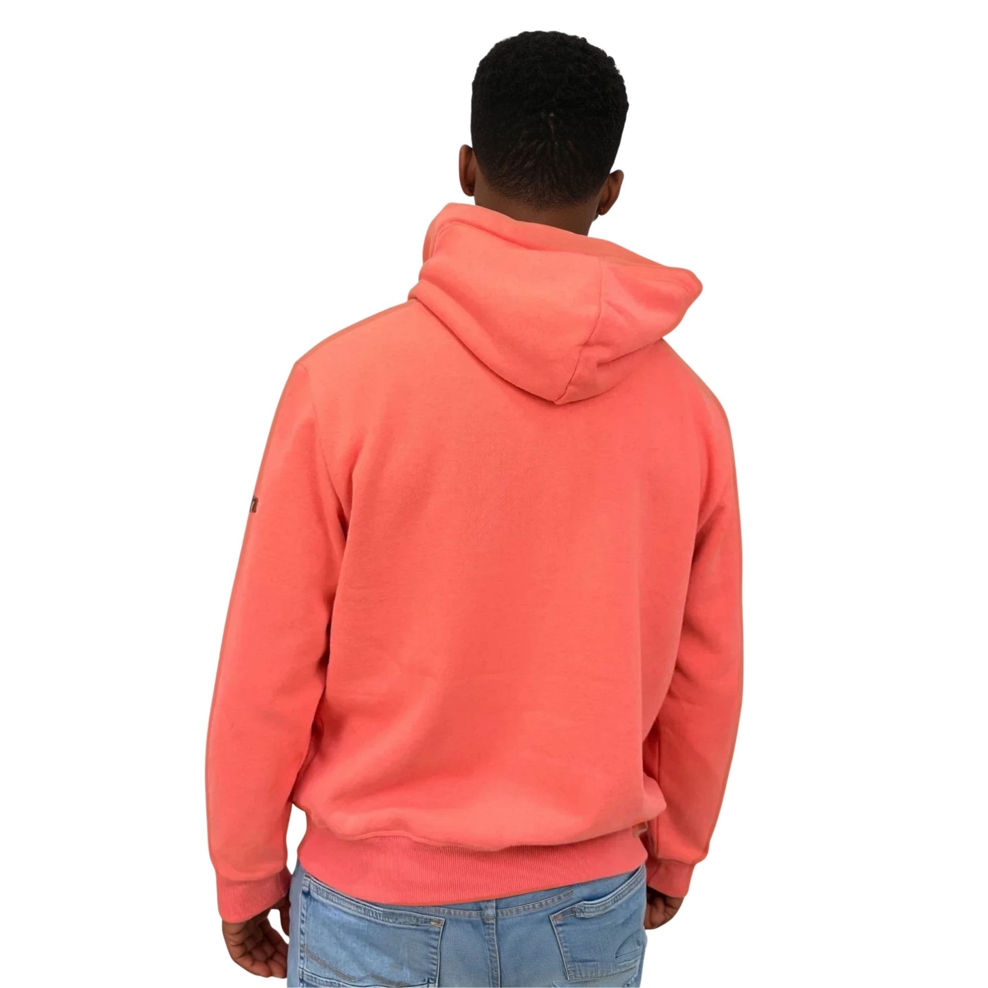 sweat à capuche ocean shape en coton biologique corail, vu de dos sur mannequin homme