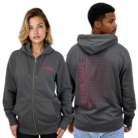 Sweat à capuche zippé "Beaches" - Anthracite et Rose