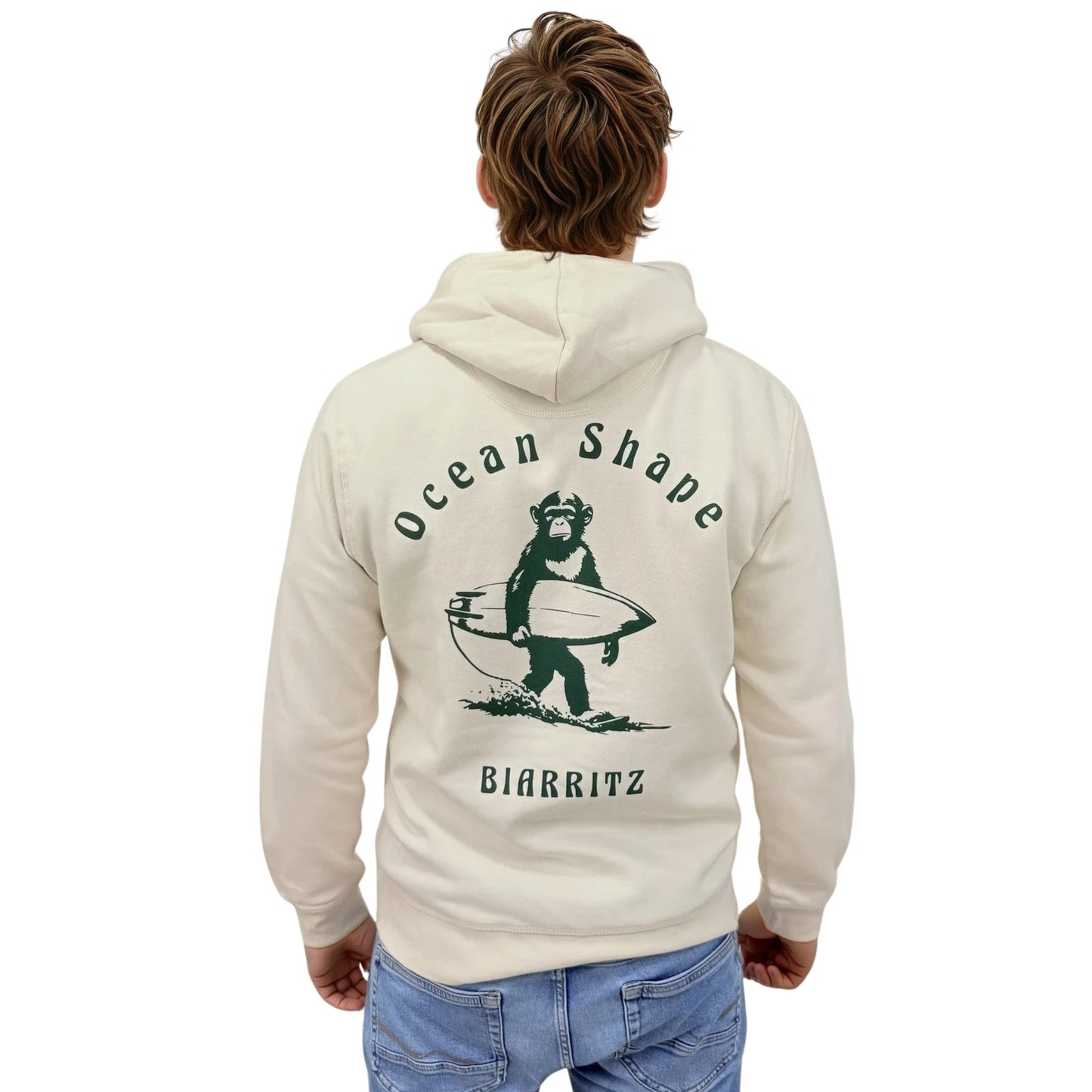 Sweat à capuche unisexe "Monkey Walk" - Crème et Vert