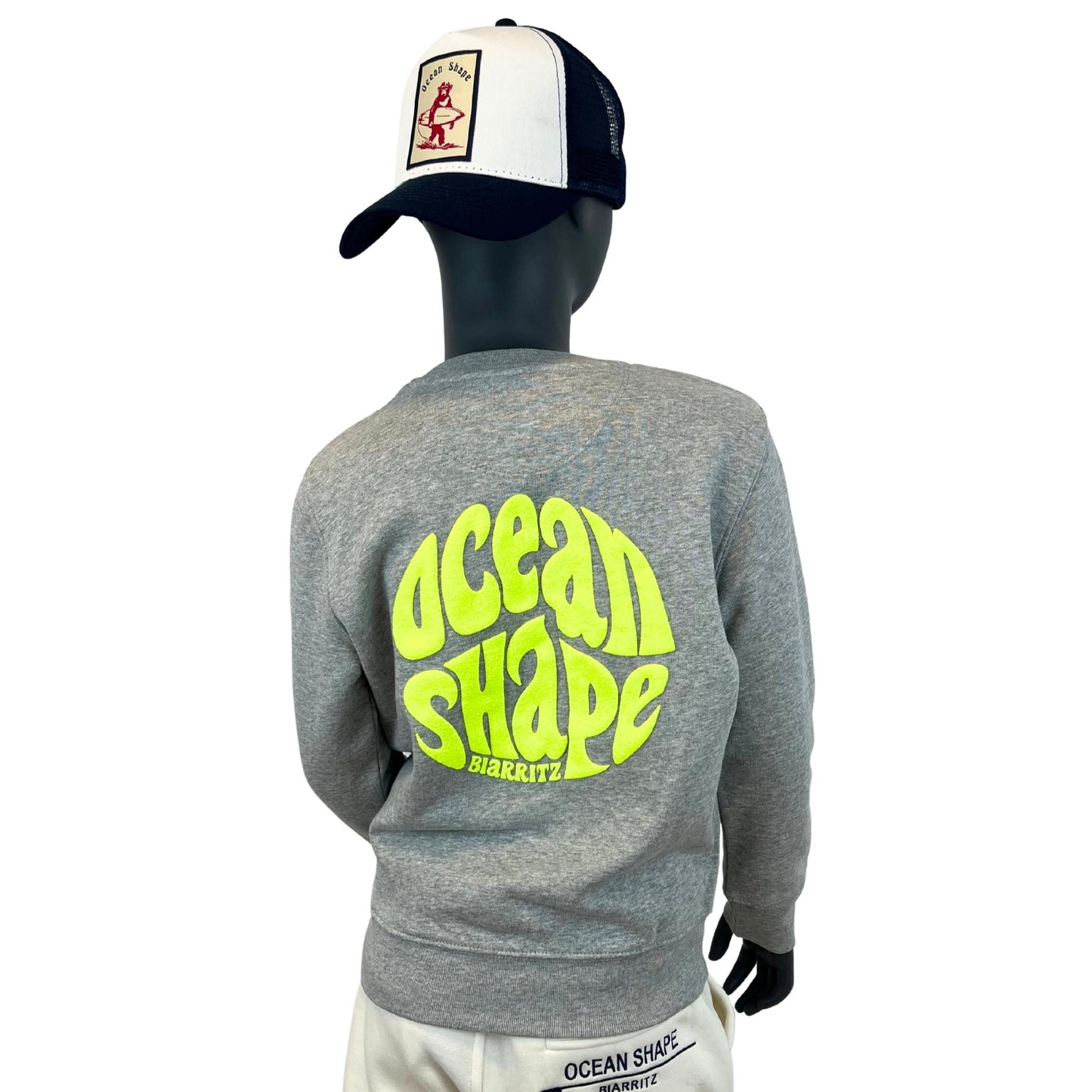 Sweat col rond Kids "Bubble" - Gris chiné & Jaune Fluo