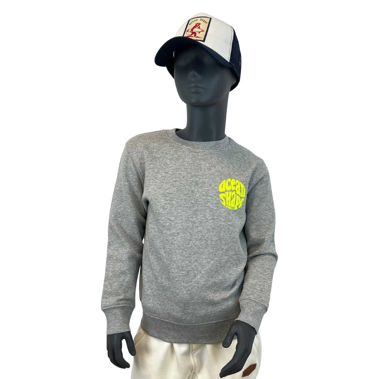 Sweat col rond Kids "Bubble" - Gris chiné & Jaune Fluo