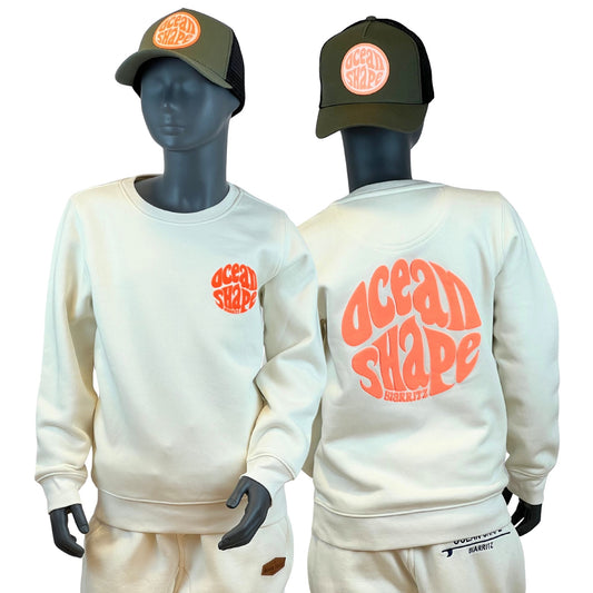 Sweat col rond Kids "Bubble" - Ivoire & Corail Fluo