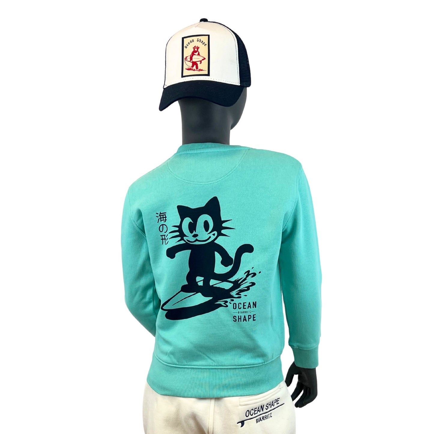 Sweat col rond Kids "Chat" - Pool Blue