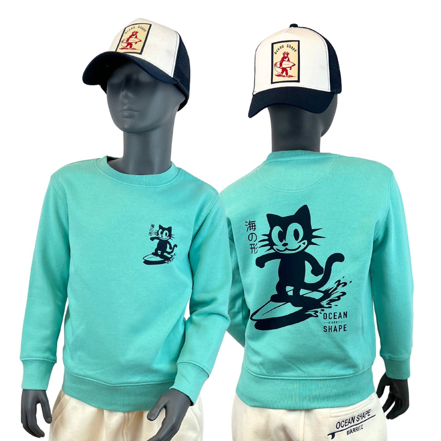 Sweat col rond Kids "Chat" - Pool Blue