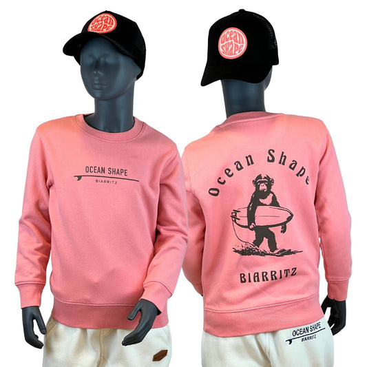 Sweat col rond Kids "Monkey walk" - Pink Joy