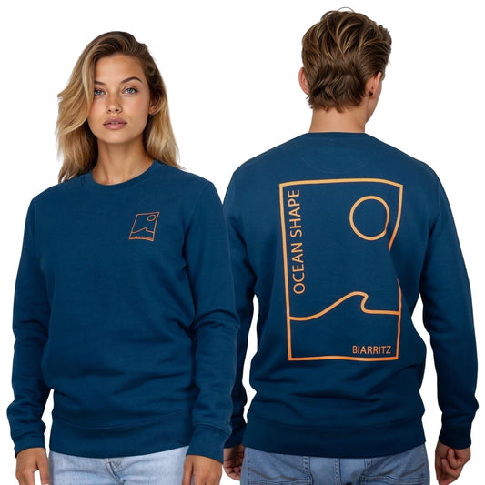 Sweat col rond unisexe "As Free as the Ocean" - Peacock Blue et Orange fluo