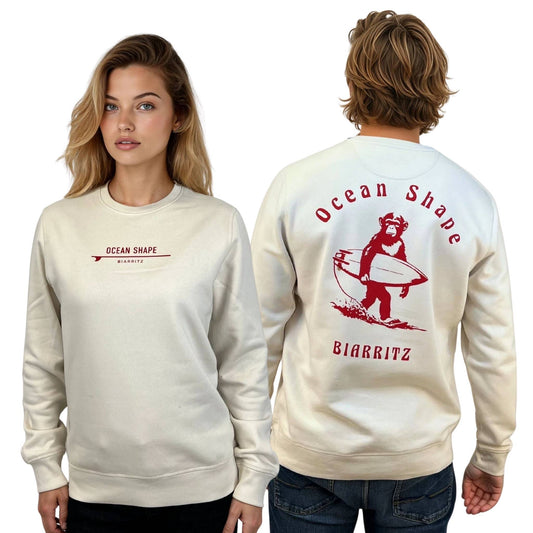 Sweat col rond unisexe "Monkey Walk" - Vintage White et Rouge