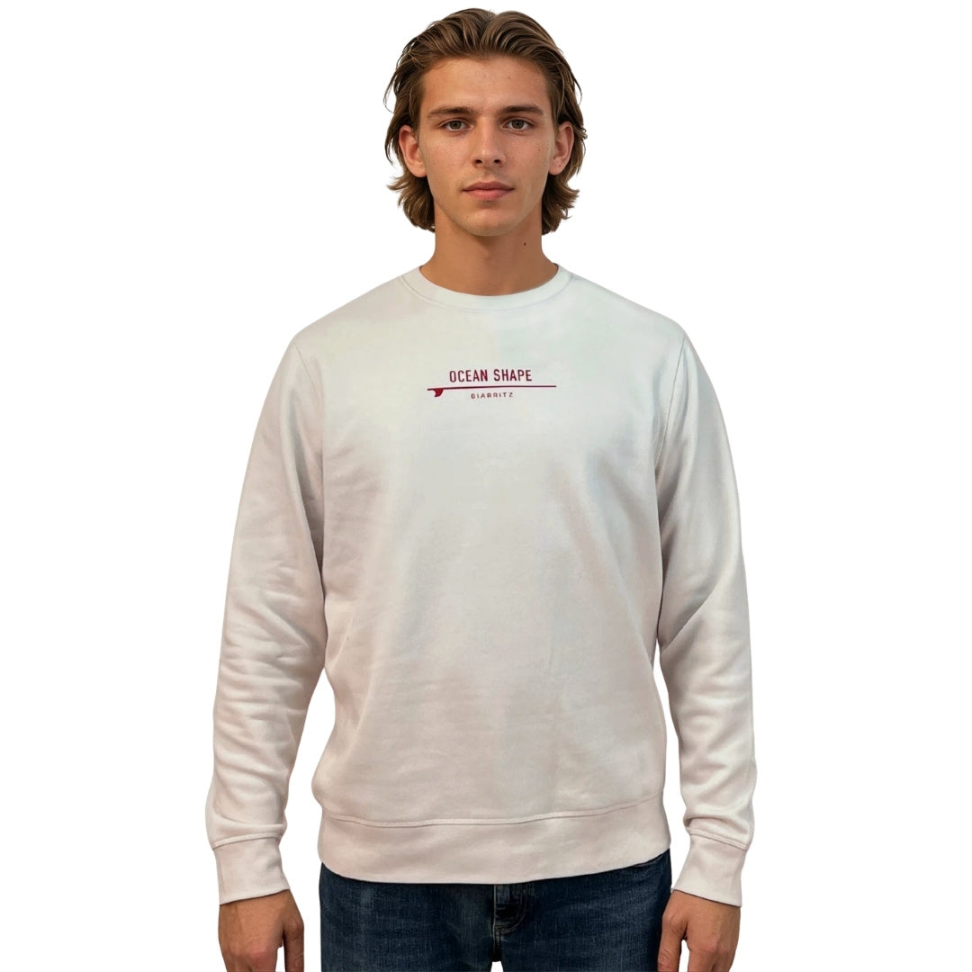 Unisex round neck sweatshirt "Monkey Walk" - Vintage White and Red
