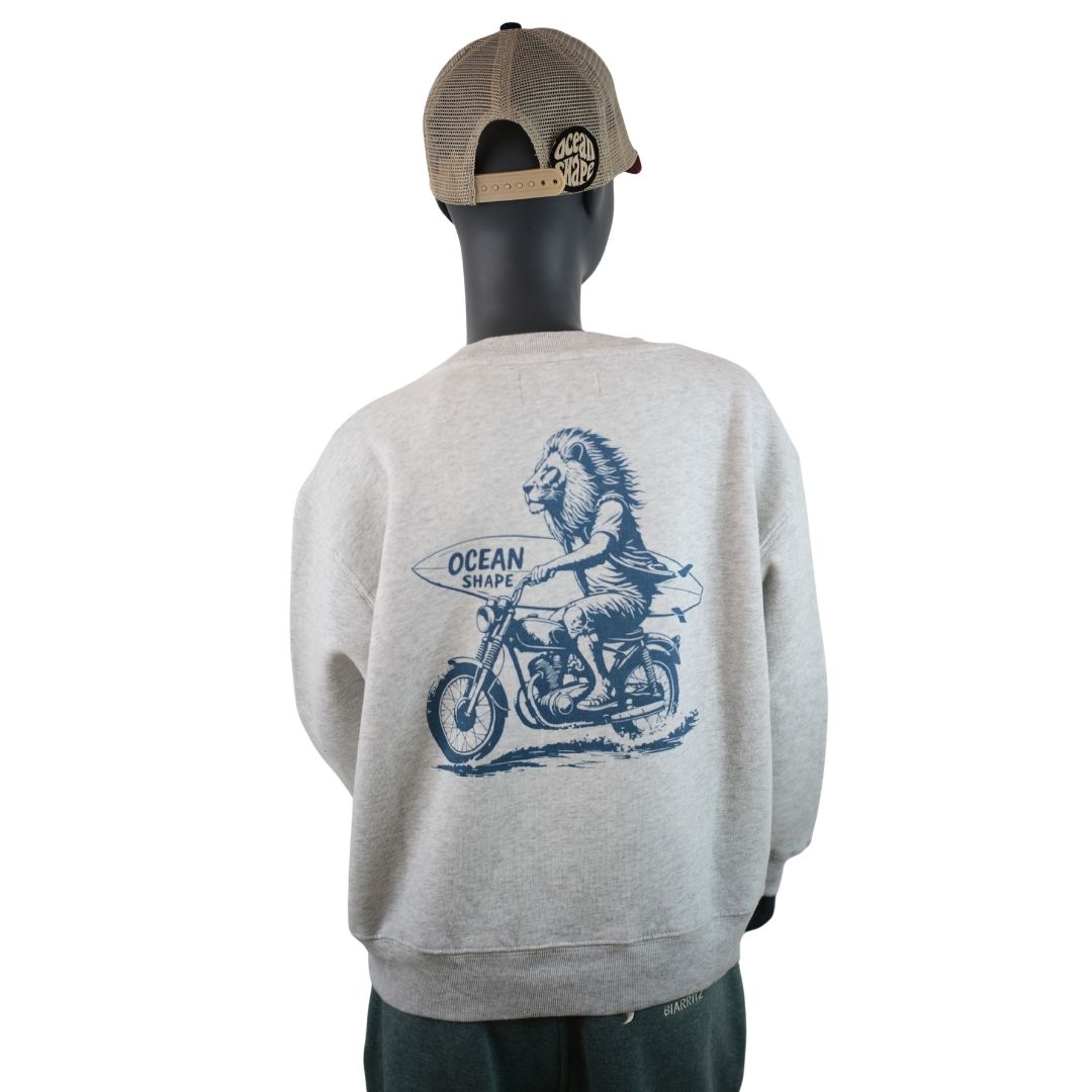 Sweat col rond Kids "Lion Biker" - Light Ash
