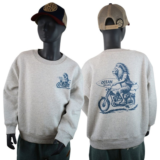 Sweat col rond Kids "Lion Biker" - Light Ash