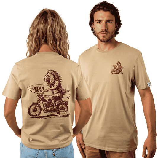 T-shirt unisexe "Lion Biker" - Wet Sand