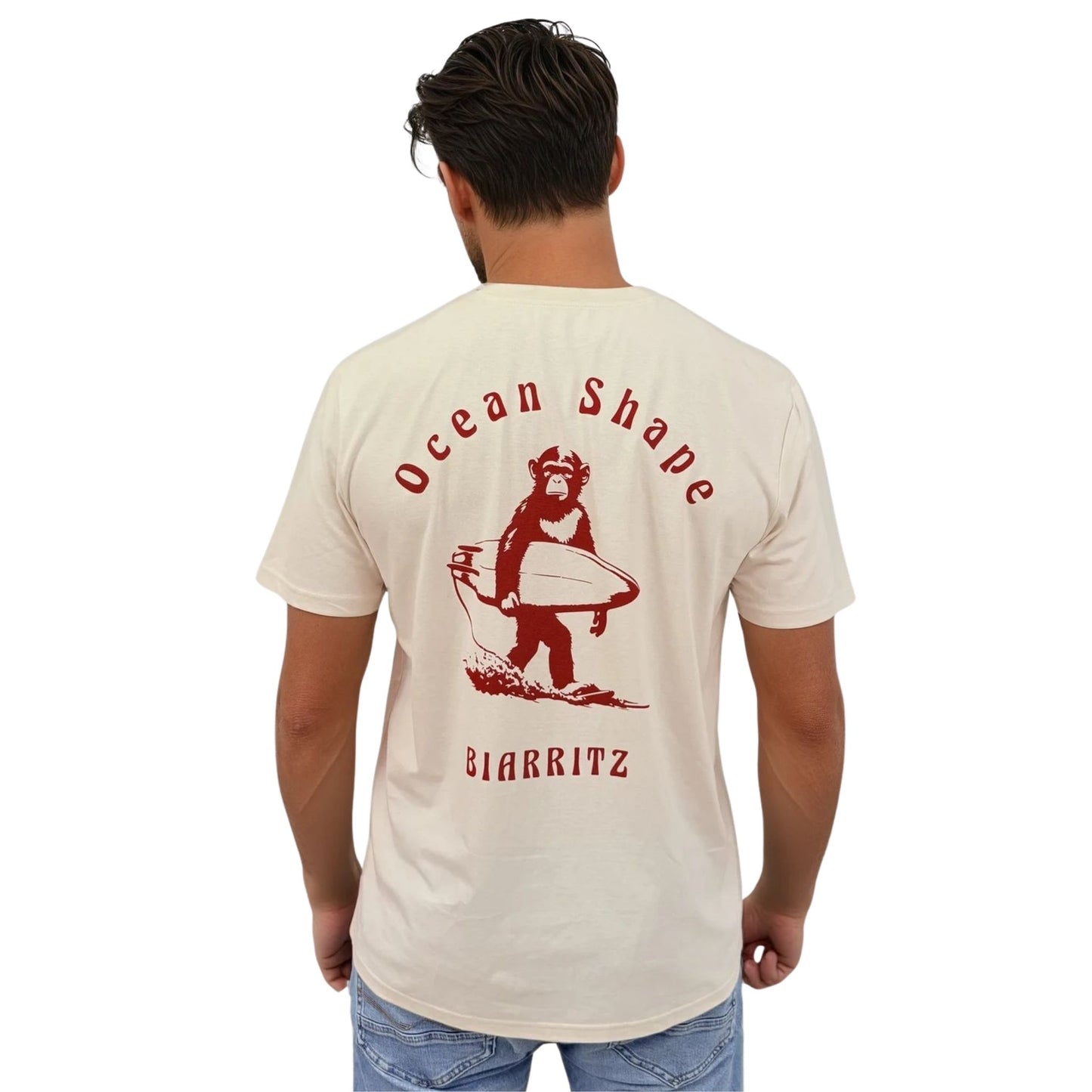 T-shirt unisexe "Monkey Walk" - Vintage White et Rouge