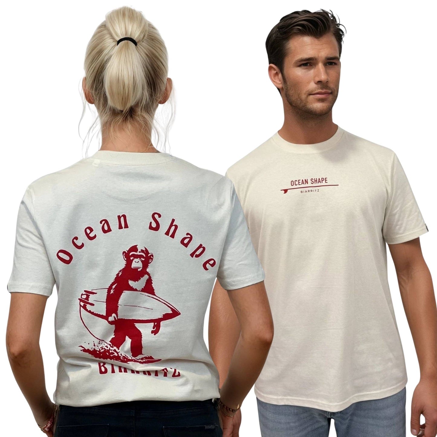T-shirt unisexe "Monkey Walk" - Vintage White et Rouge