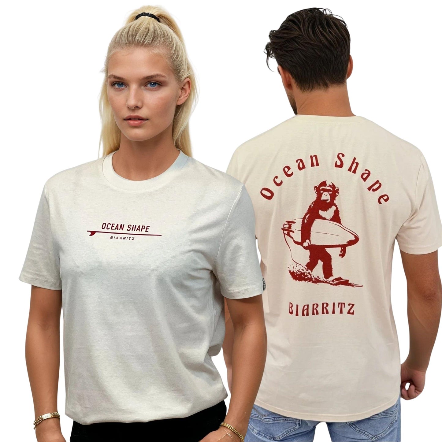 T-shirt unisexe "Monkey Walk" - Vintage White et Rouge