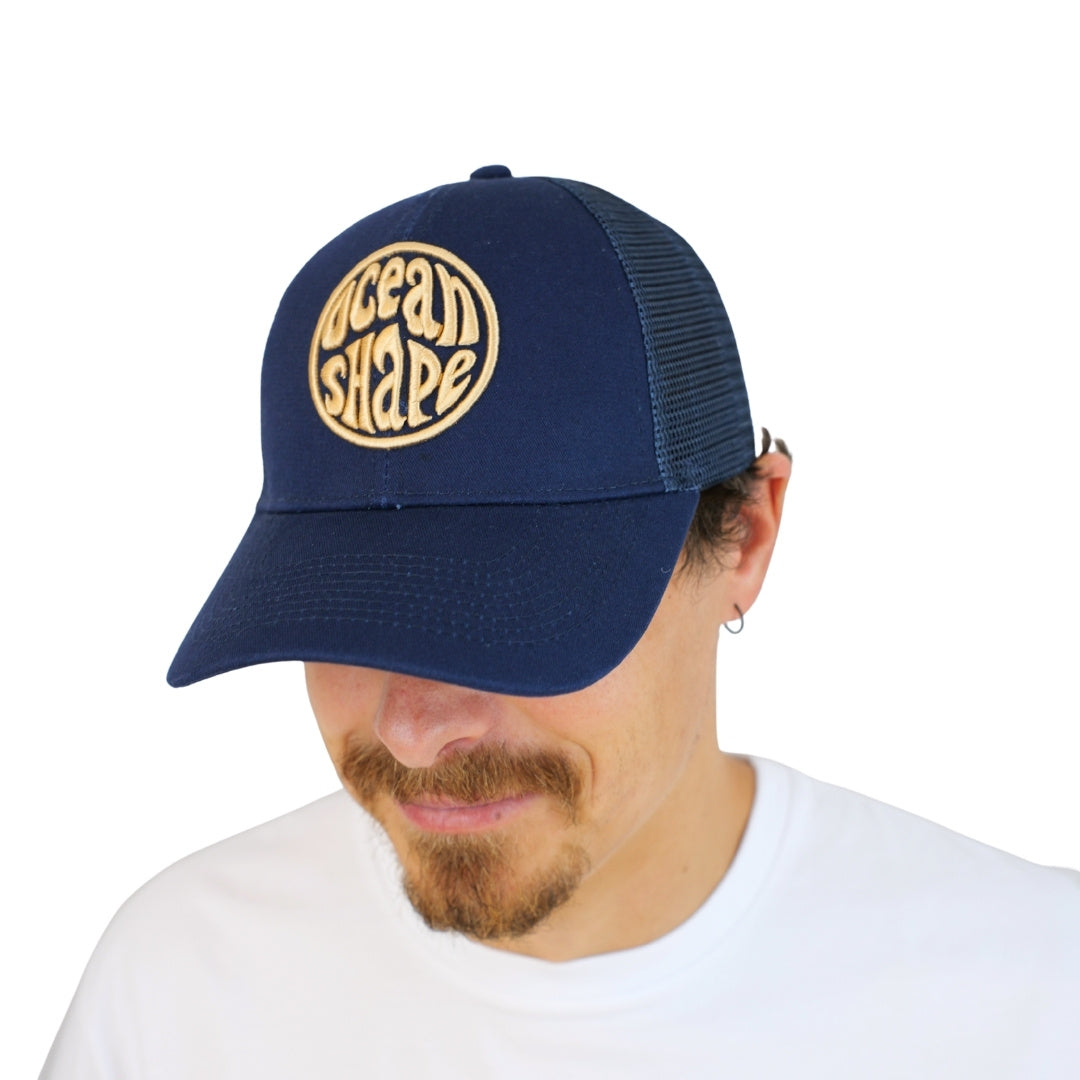 Casquette Trucker Bleu marine - Bubble Broderie Beige