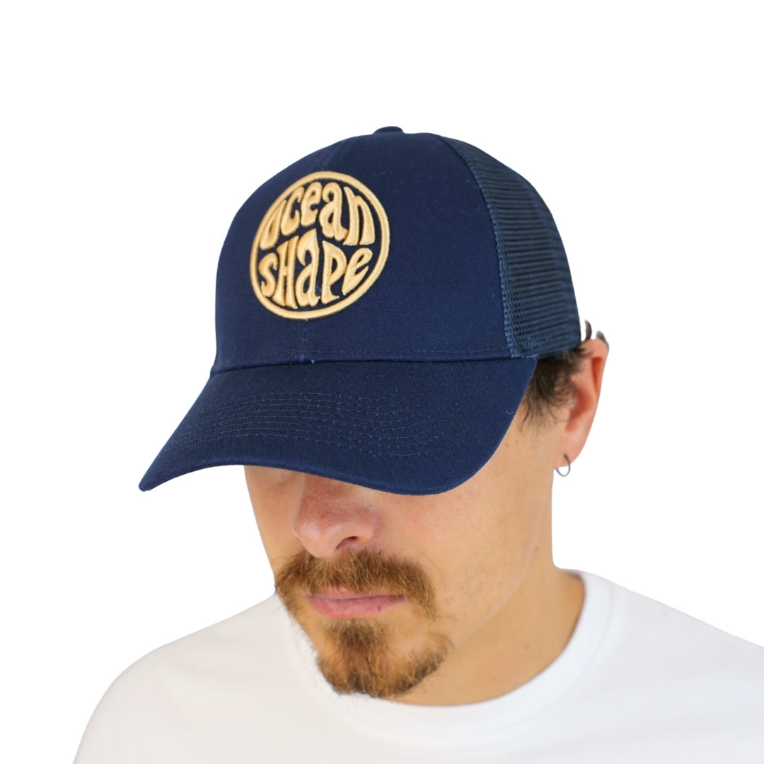 Casquette Trucker Bleu marine - Bubble Broderie Beige